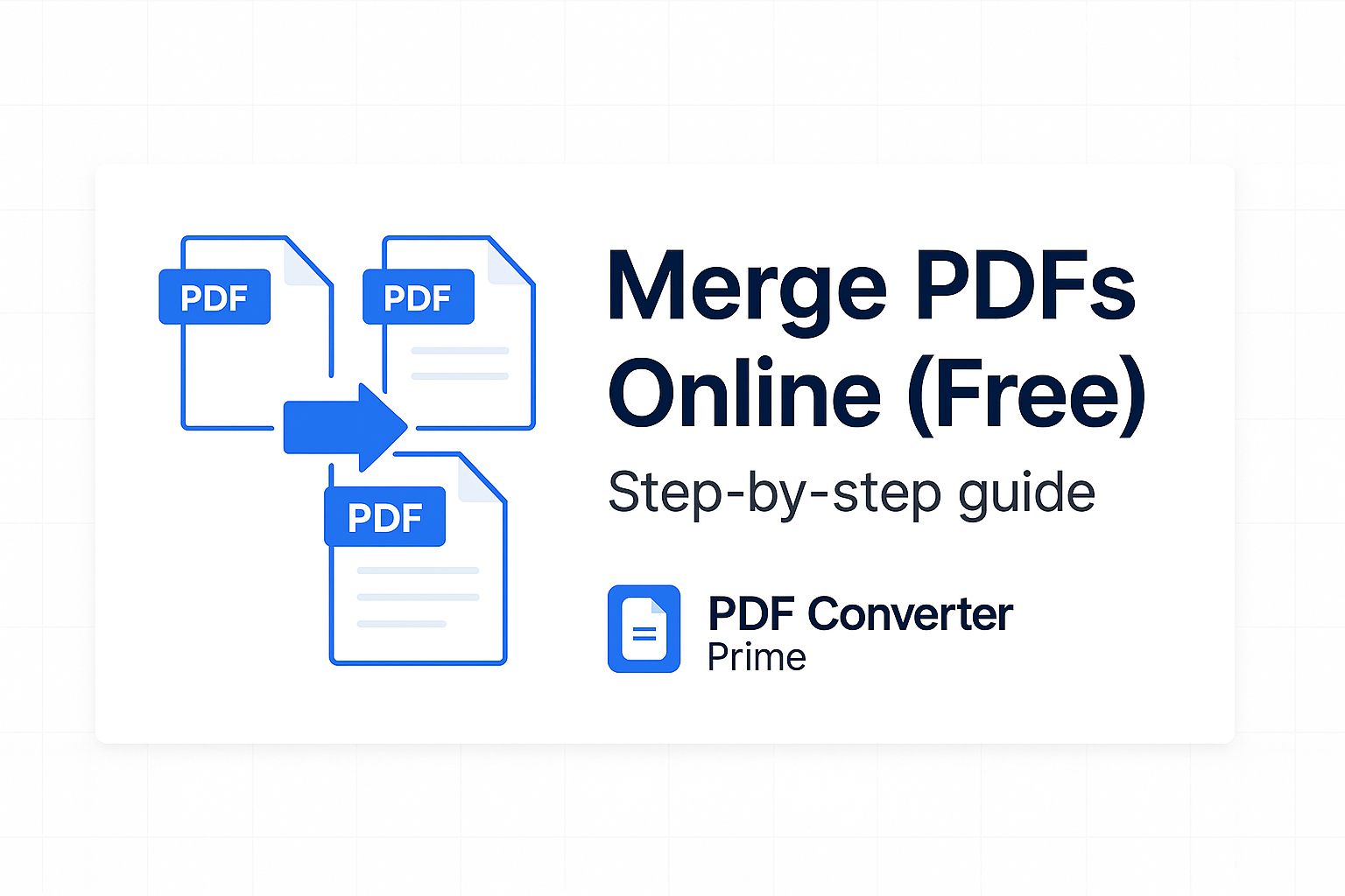 Merge PDFs online for free — illustration of documents combining into one file in PDF Converter Prime