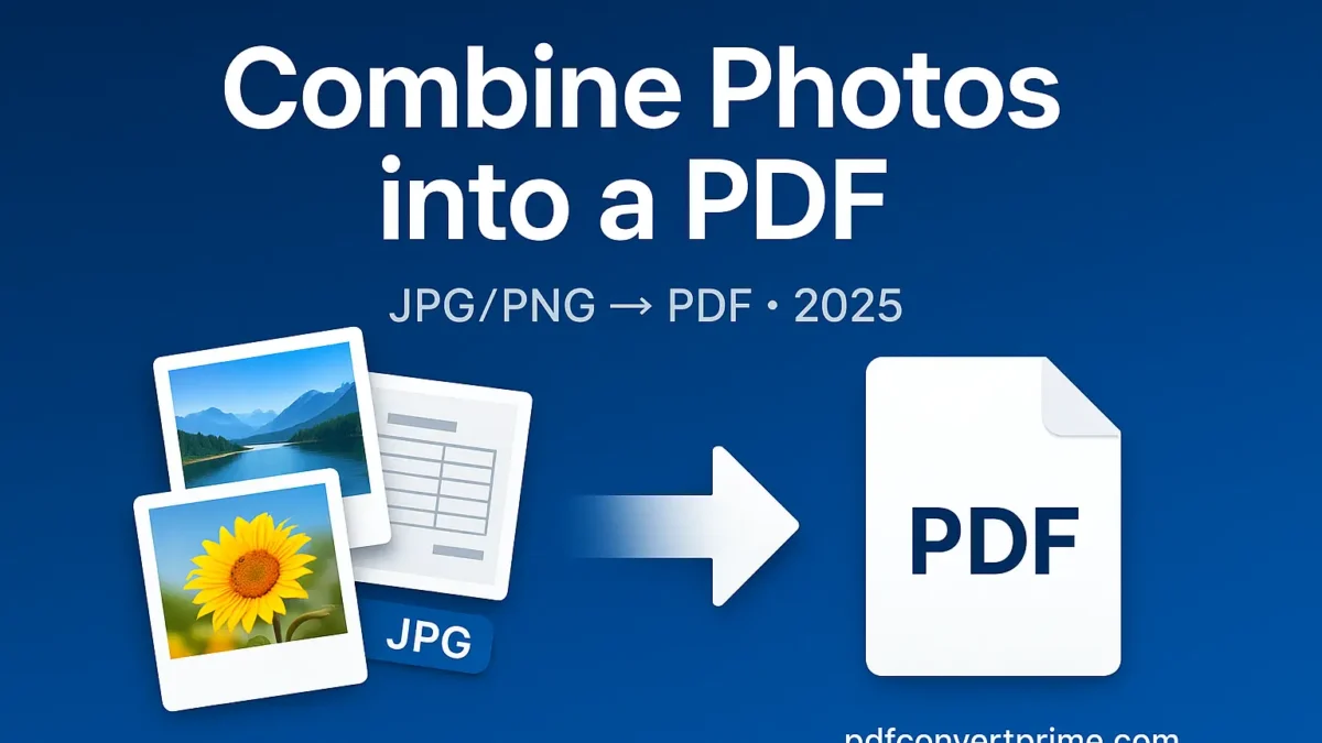 Combine photos into a PDF (JPG/PNG) — set page size, orientation, margins, and compress for a small, clean file