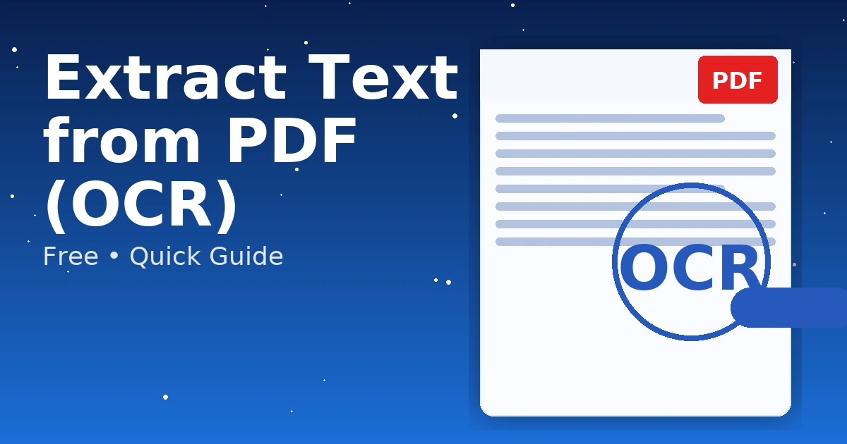 Extract Text from PDF (OCR) — featured graphic with PDF icon and magnifier
