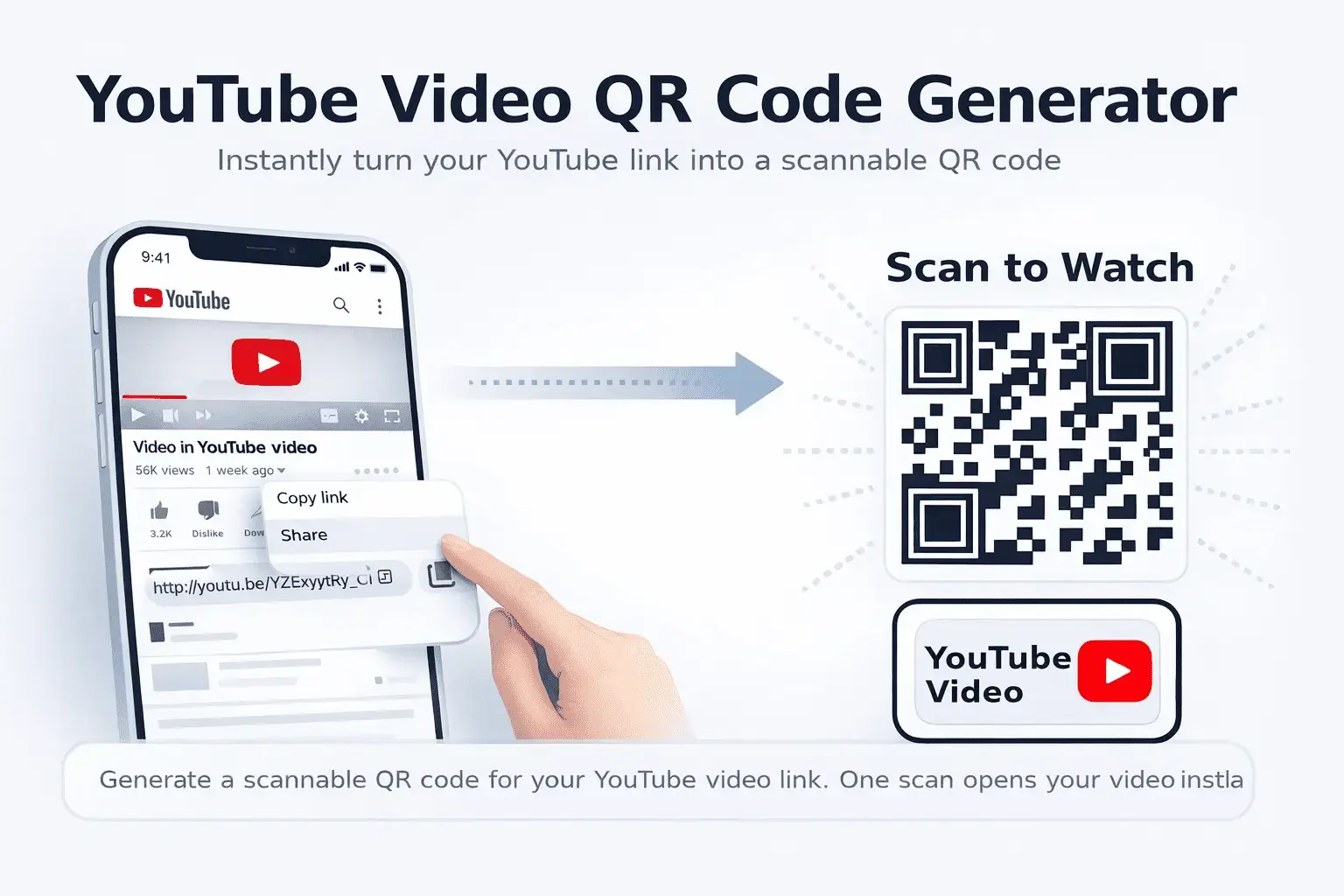 youtube video qr code generator turning a YouTube link into a scannable QR code