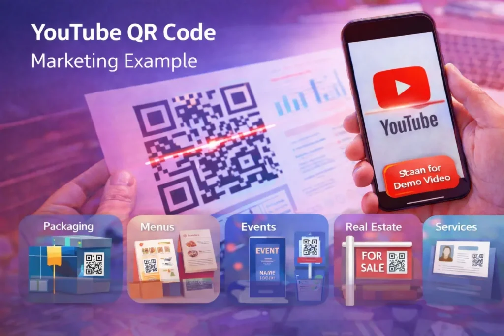 YouTube QR code marketing use cases for packaging menus events and real estate